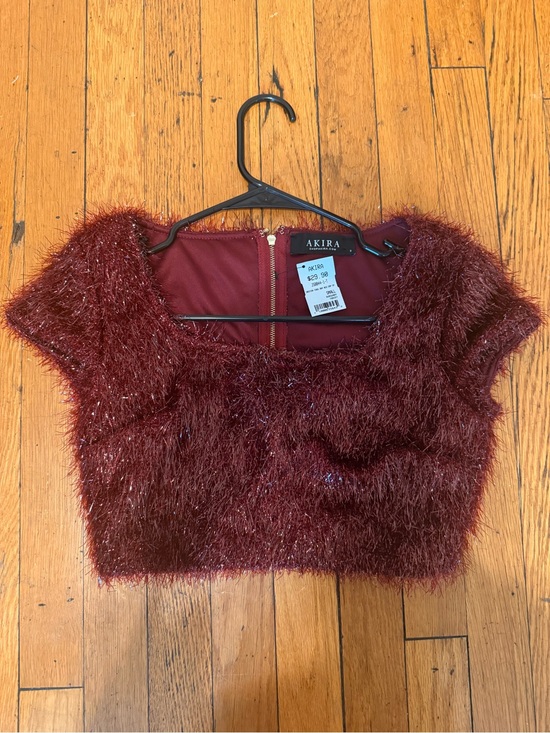 AKIRA Tops - AKIRA Burgundy Christina Tinsel Boat Neck Crop Top
